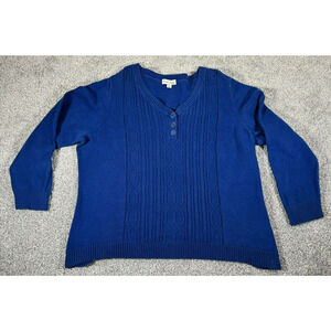 Vintage 90s Y2K Henley Sweater Womens 2X Plus Cable Knit Grandmacore Classic